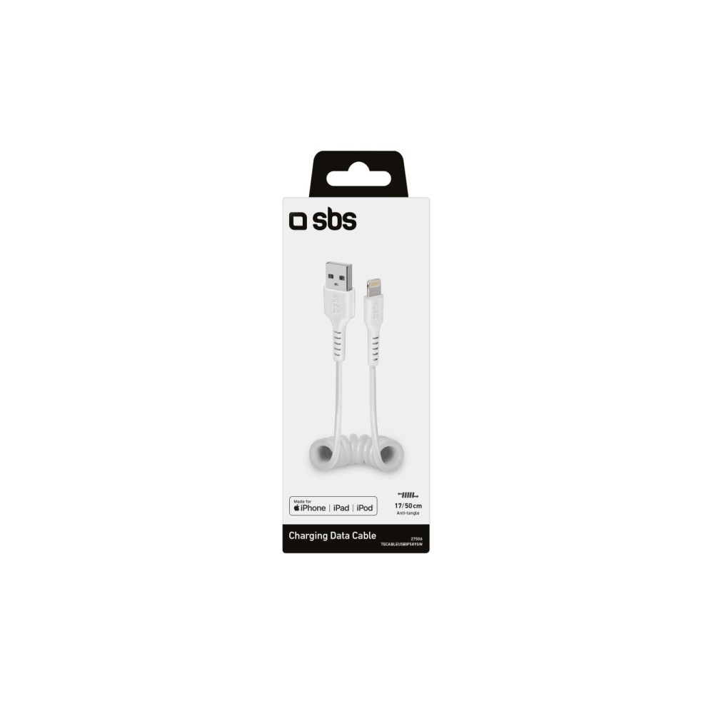 Produktbild för SBS TECABLEUSBIP589SW, Lightning, USB A, Hankoppling, Hankop...