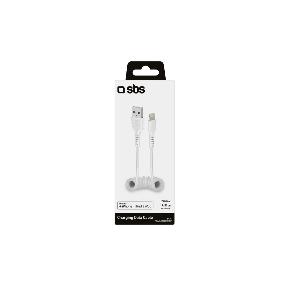Produktbild för SBS TECABLEUSBIP589SW, Lightning, USB A, Hankoppling, Hankop...