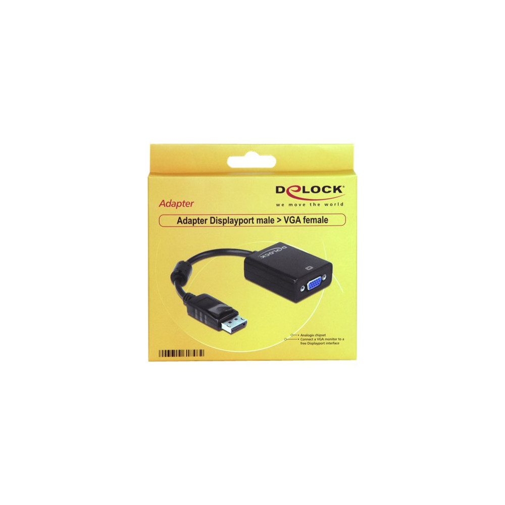 Produktbild för Delock Adapter Displayport male > VGA 15 pin female - VGA-adapter - 12.5 cm