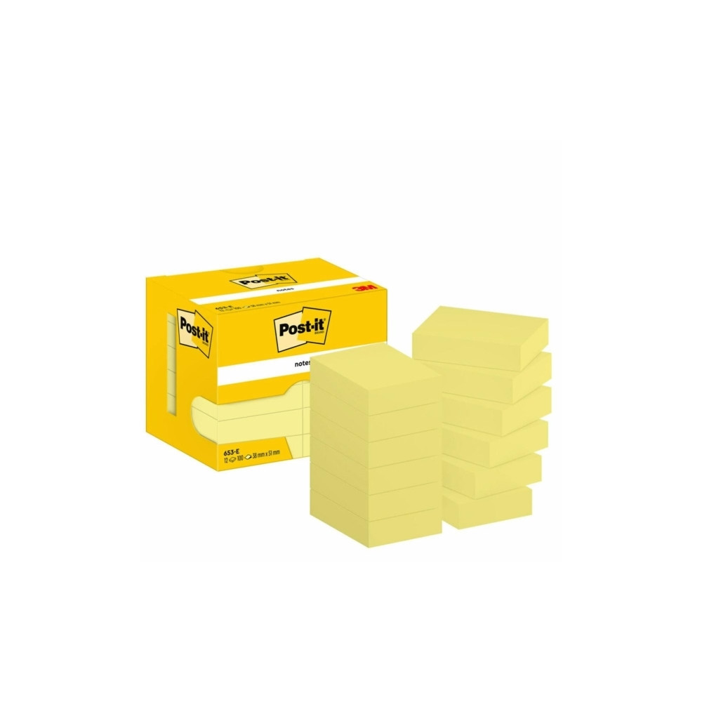Produktbild för Post-it 653E - note - 38 x 51 mm - 1200 ark (12 x 100)