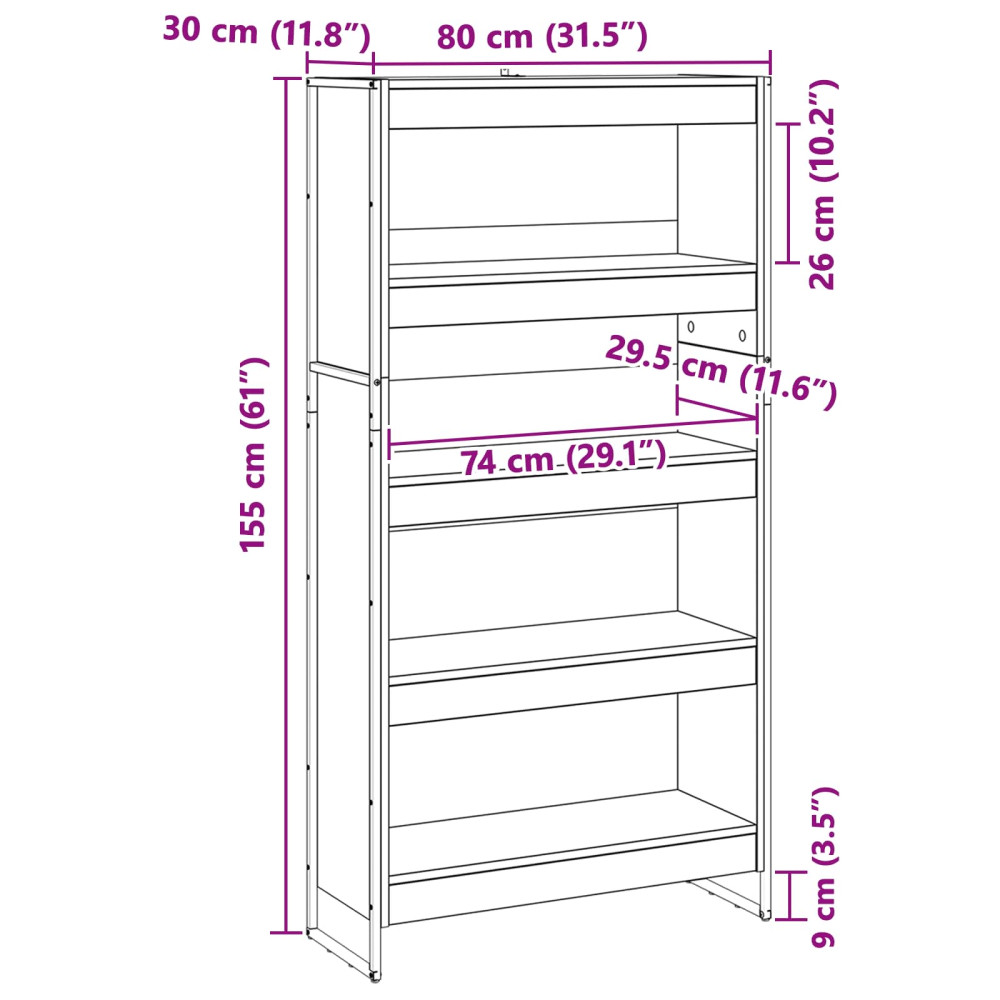Produktbild för Bokskåp 2 pcs Gammalt trä 80 x 30 x 155 cm Konstruerat trä