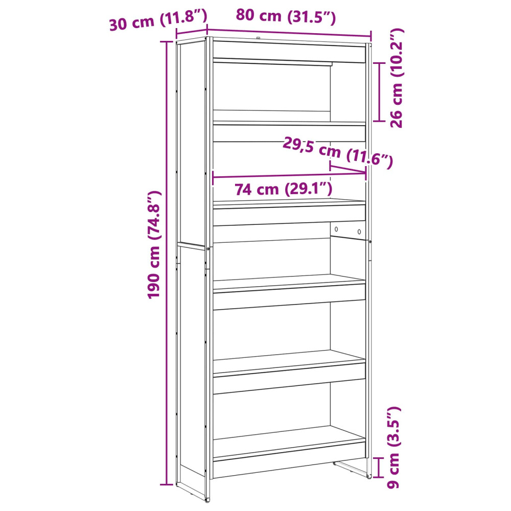 Produktbild för Bokskåp 2 pcs Rökek 80 x 30 x 189,5 cm Konstruerat trä