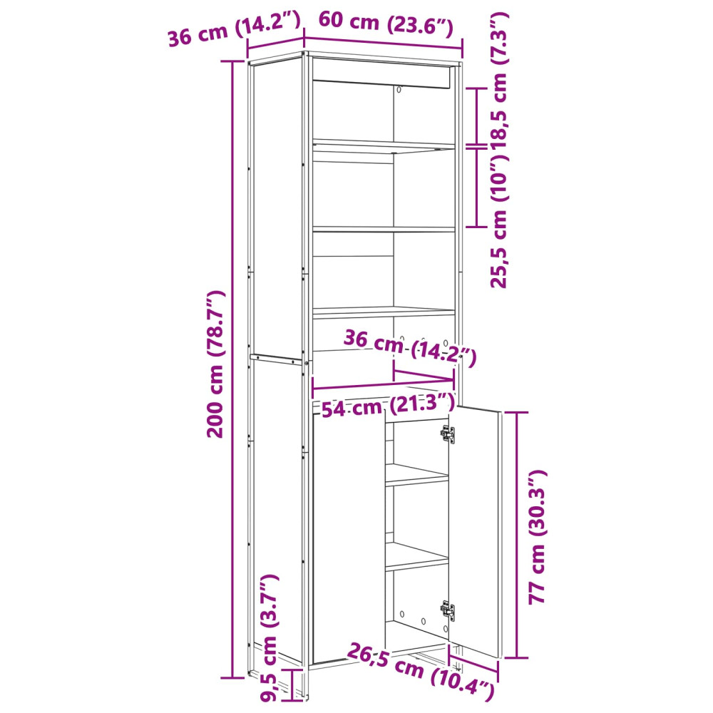 Produktbild för Höga Skåp Sonoma 60 x 36 x 200 cm Konstruerat trä