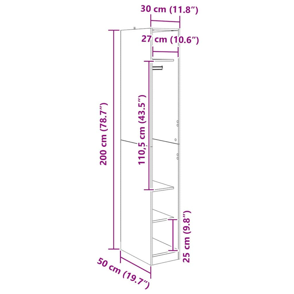 Produktbild för Garderob med hylla Svart Ek 50 x 30 x 200 cm Konstruerat trä