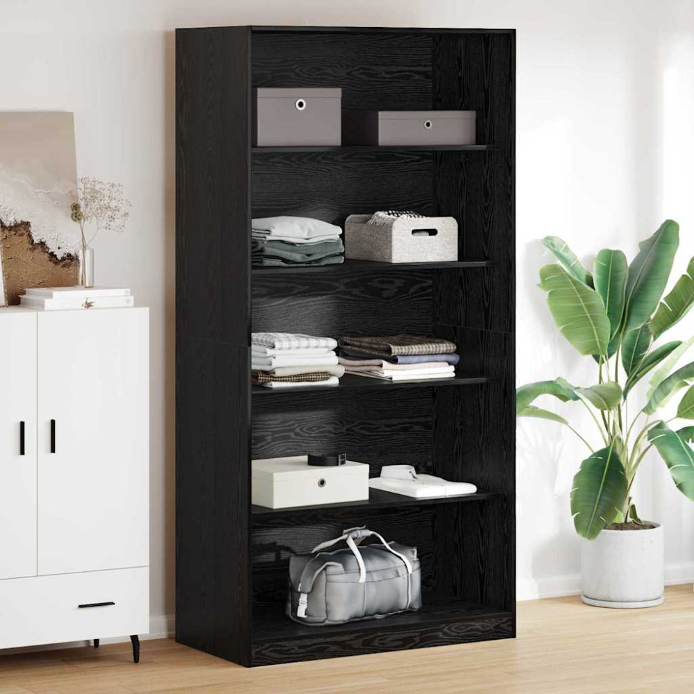 Produktbild för Garderob med hylla Svart Ek 100 x 50 x 200 cm Konstruerat trä