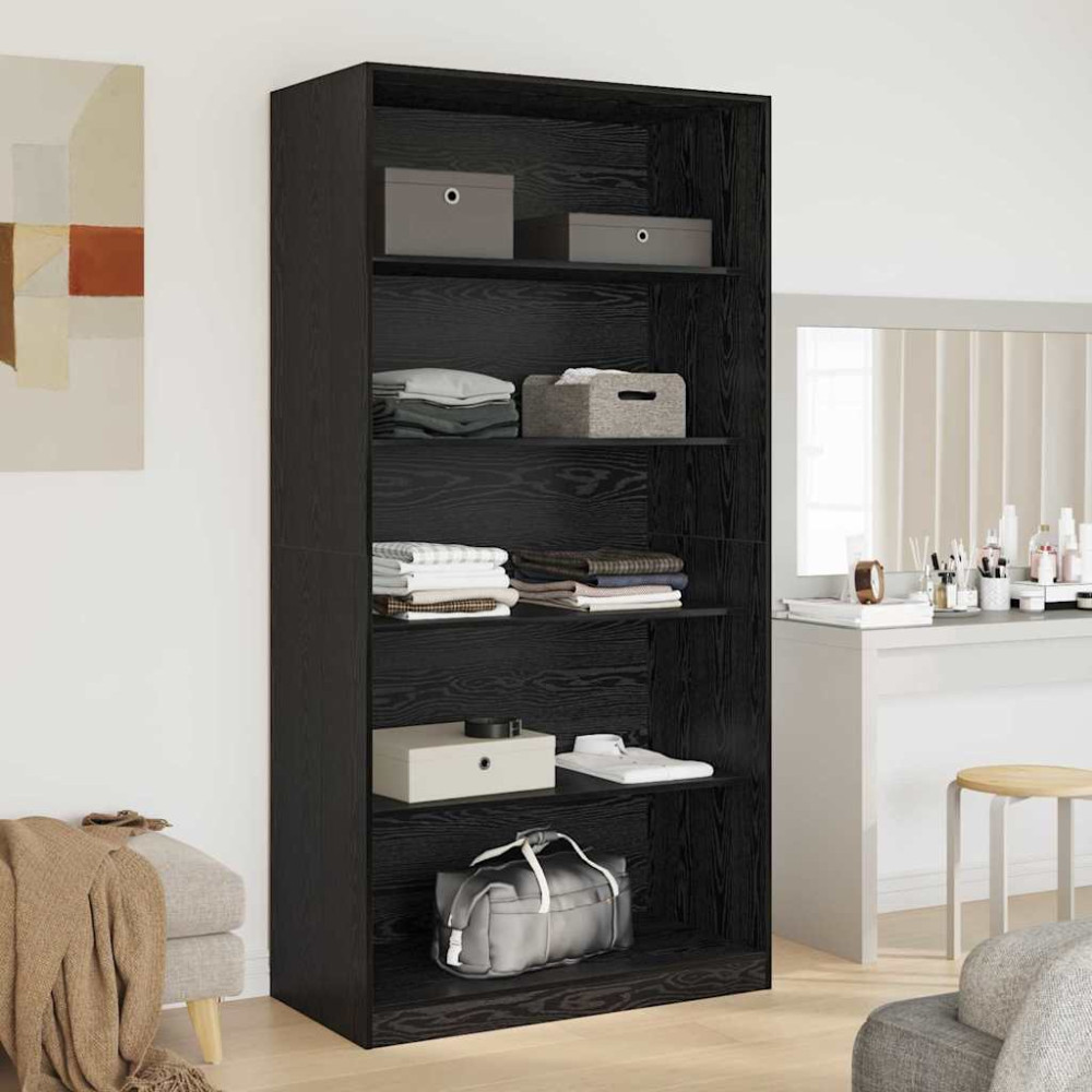 Produktbild för Garderob med hylla Svart Ek 100 x 50 x 200 cm Konstruerat trä
