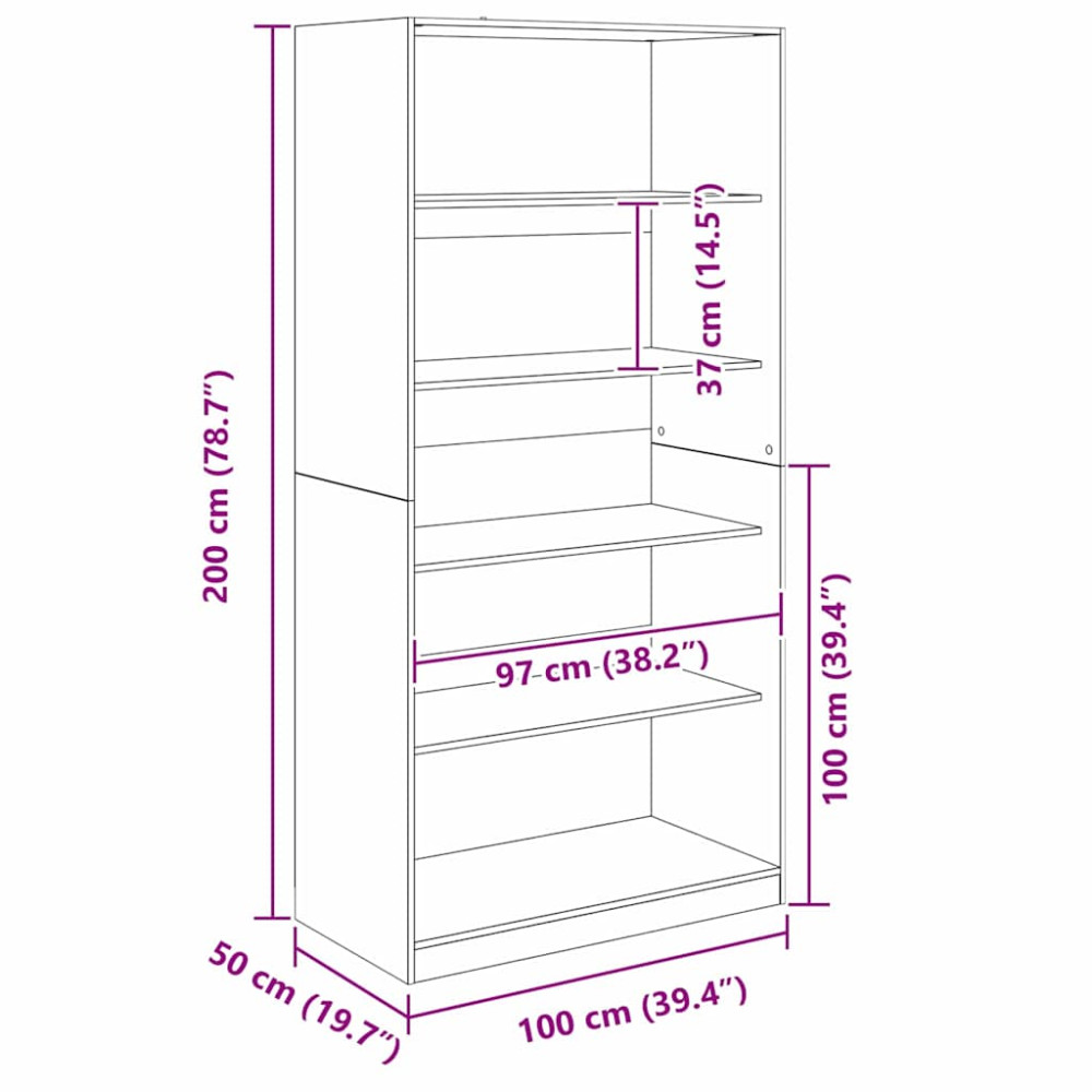 Produktbild för Garderob med hylla Svart Ek 100 x 50 x 200 cm Konstruerat trä