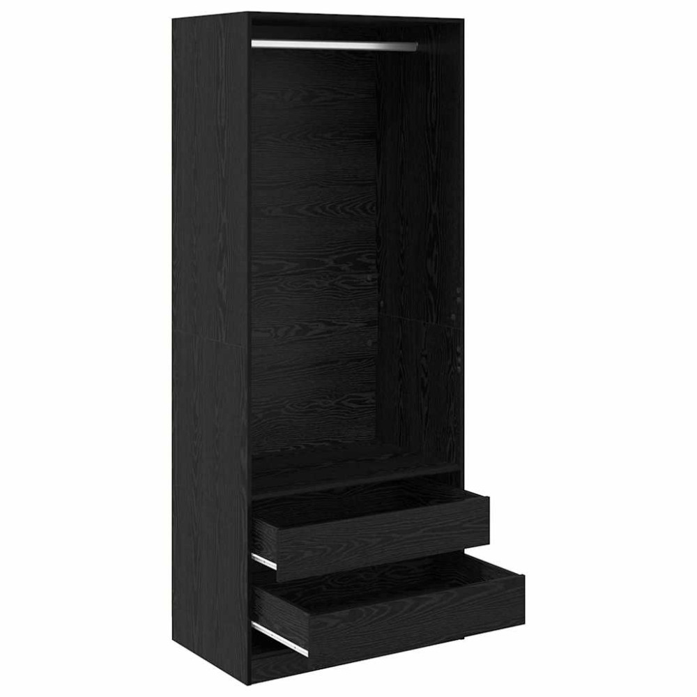 Produktbild för Garderob med låda Svart Ek 80 x 50 x 200 cm Konstruerat trä