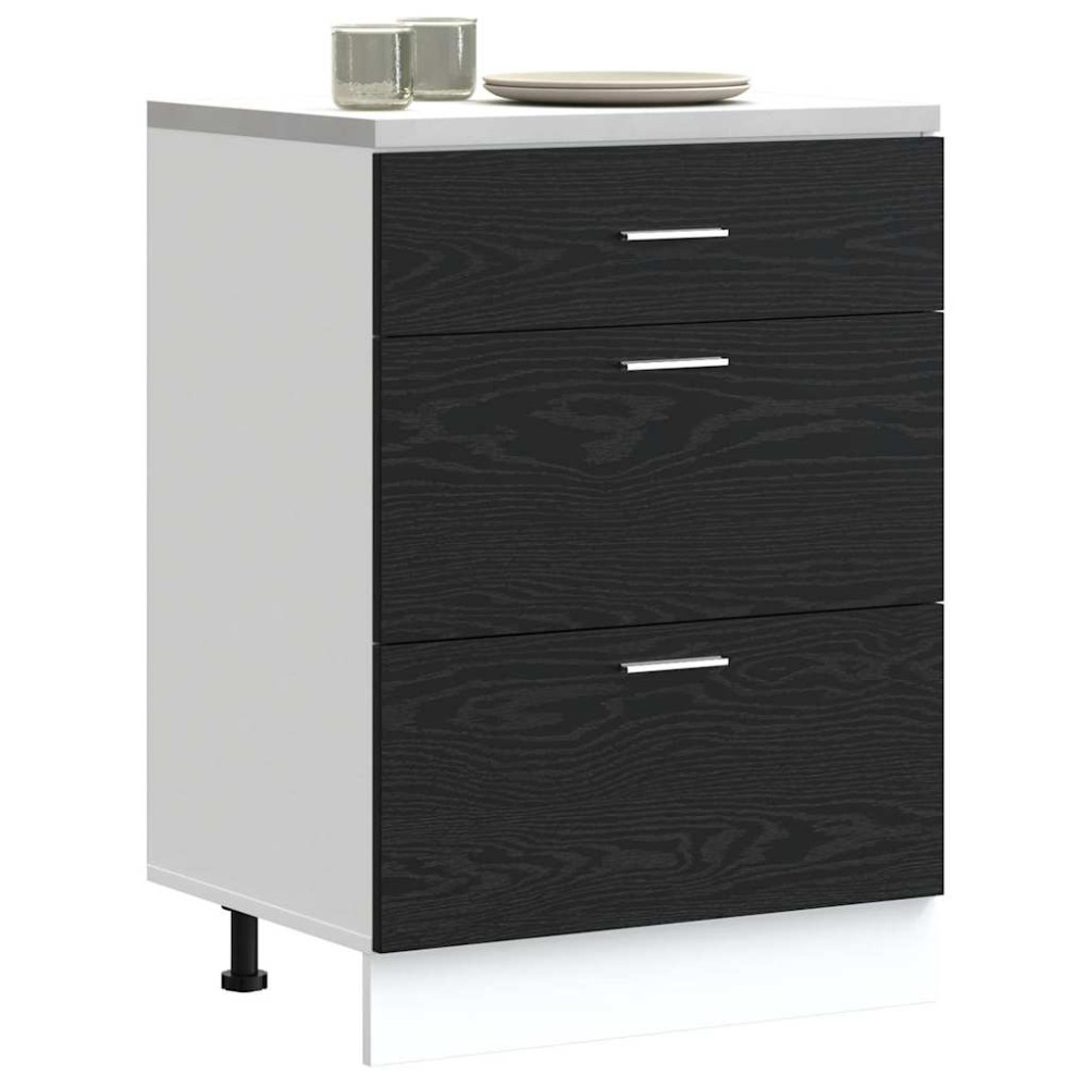 Produktbild för Köksunderskåp Svart Ek 60 x 46 x 81,5 cm Konstruerat trä
