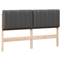 Produktbild för Klädd sänggavel Brun och Mörkgrå 160 cm Massiv furu