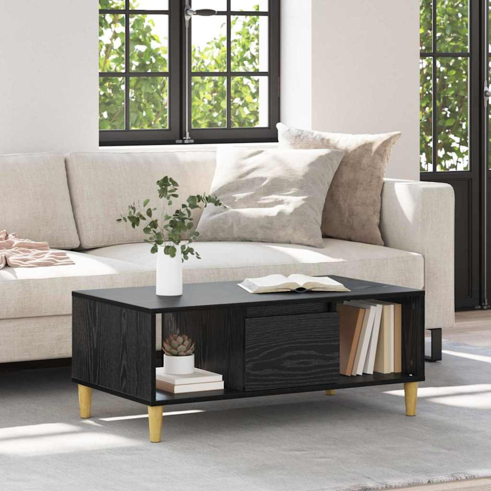 Produktbild för Kaffeebord med låda Svart Ek 90 x 50 x 26.5 cm Konstruerat trä