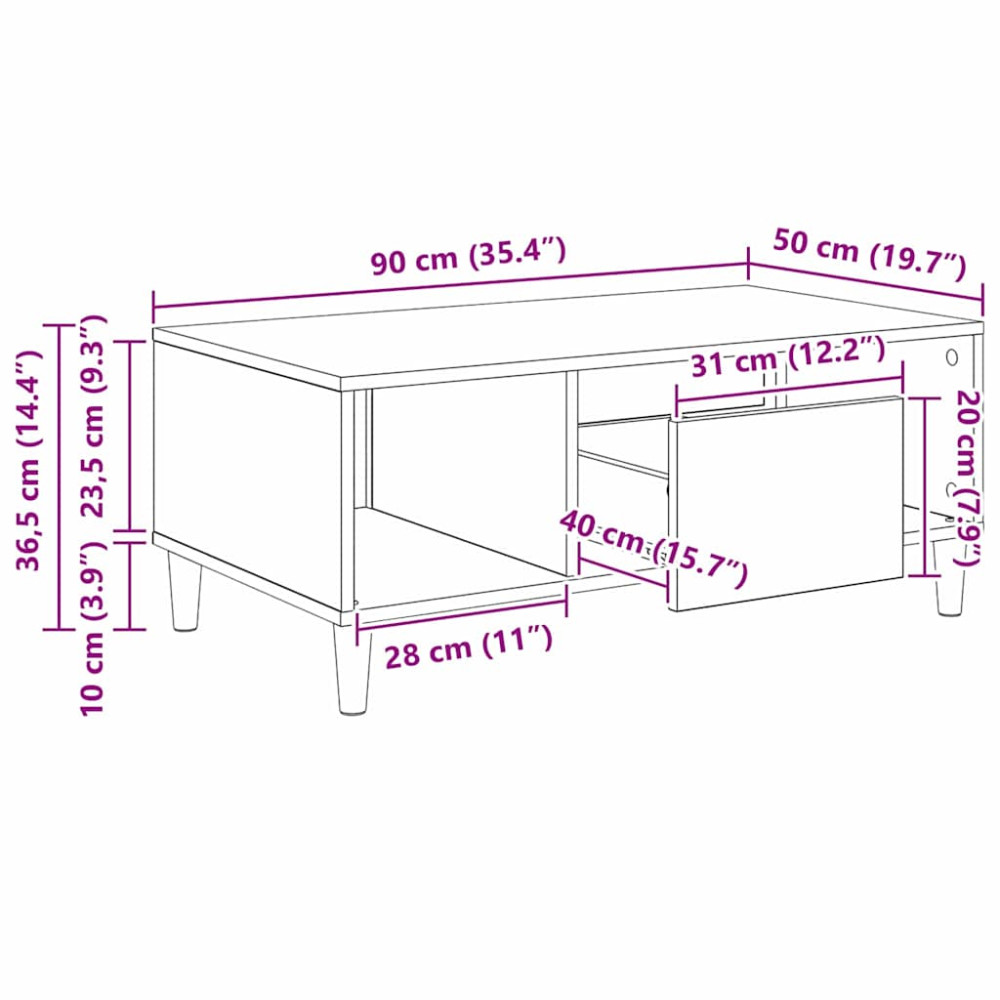 Produktbild för Kaffeebord med låda Svart Ek 90 x 50 x 26.5 cm Konstruerat trä