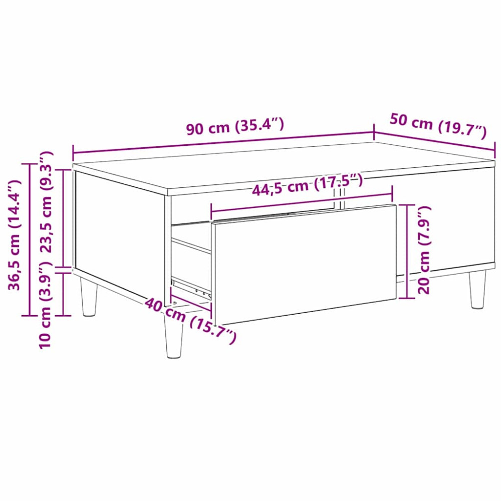 Produktbild för Kaffeebord med låda Artisan Ek 90 x 50 x 35 cm Konstruerat trä