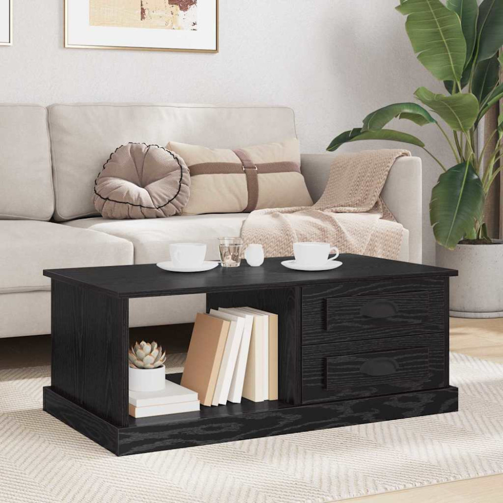Produktbild för Kaffeebord med låda Svart Ek 90 x 50 x 35 cm Konstruerat trä