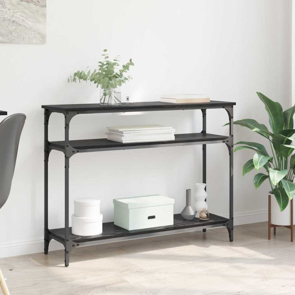 Produktbild för Konsolbord med hylla Svart Ek 100 x 29 x 75 cm Konstruerat trä
