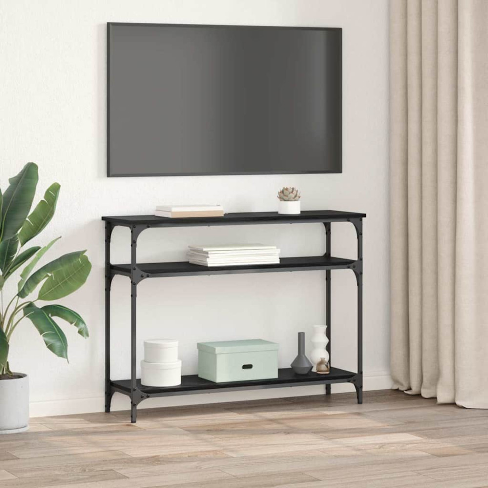 Produktbild för Konsolbord med hylla Svart Ek 100 x 29 x 75 cm Konstruerat trä