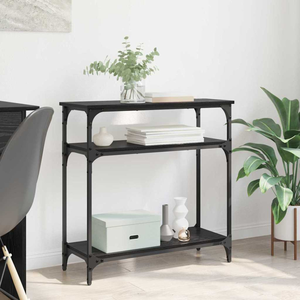 Produktbild för Konsolbord med hylla Svart Ek 75 x 29 x 75 cm Konstruerat trä