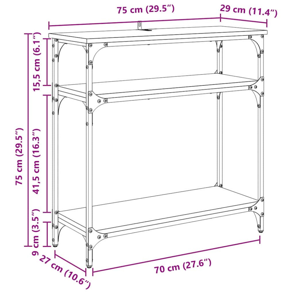 Produktbild för Konsolbord med hylla Svart Ek 75 x 29 x 75 cm Konstruerat trä