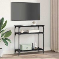 Produktbild för Konsolbord med hylla Svart Ek 75 x 29 x 75 cm Konstruerat trä