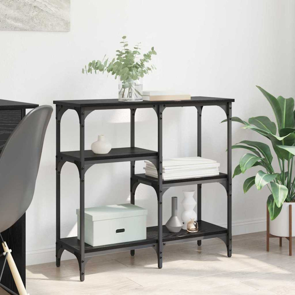 Produktbild för Konsolbord med hylla Svart Ek 80 x 29 x 75 cm Konstruerat trä