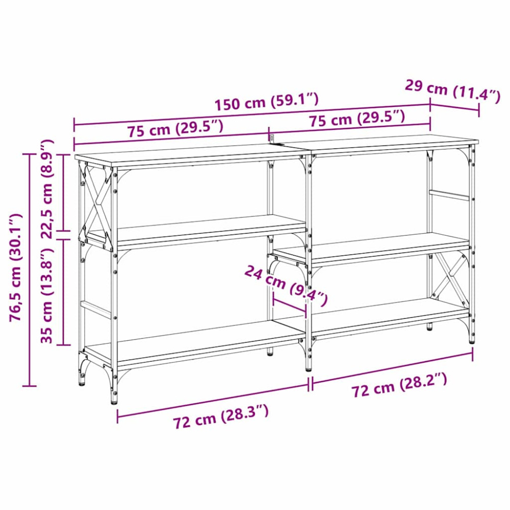 Produktbild för Konsolbord Svart Ek 150 x 29 x 76,5 cm Konstruerat trä