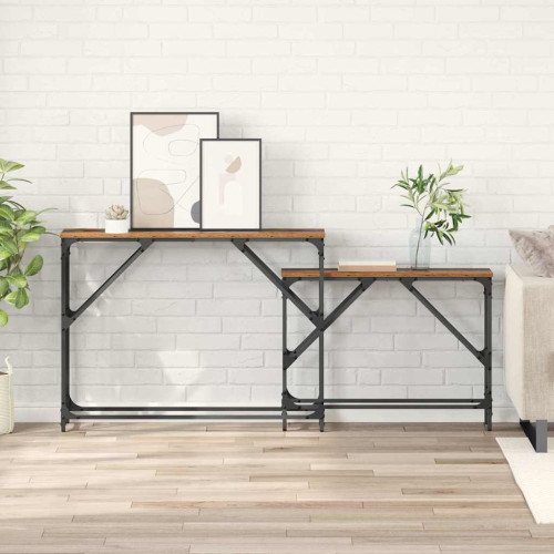 vidaXL Konsolbord 2 pcs Gammalt trä 100 x 28 x 75 cm Konstruerat trä