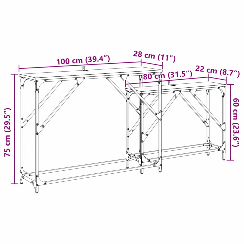 Produktbild för Konsolbord 2 pcs Artisan Ek 100 x 28 x 75 cm Konstruerat trä
