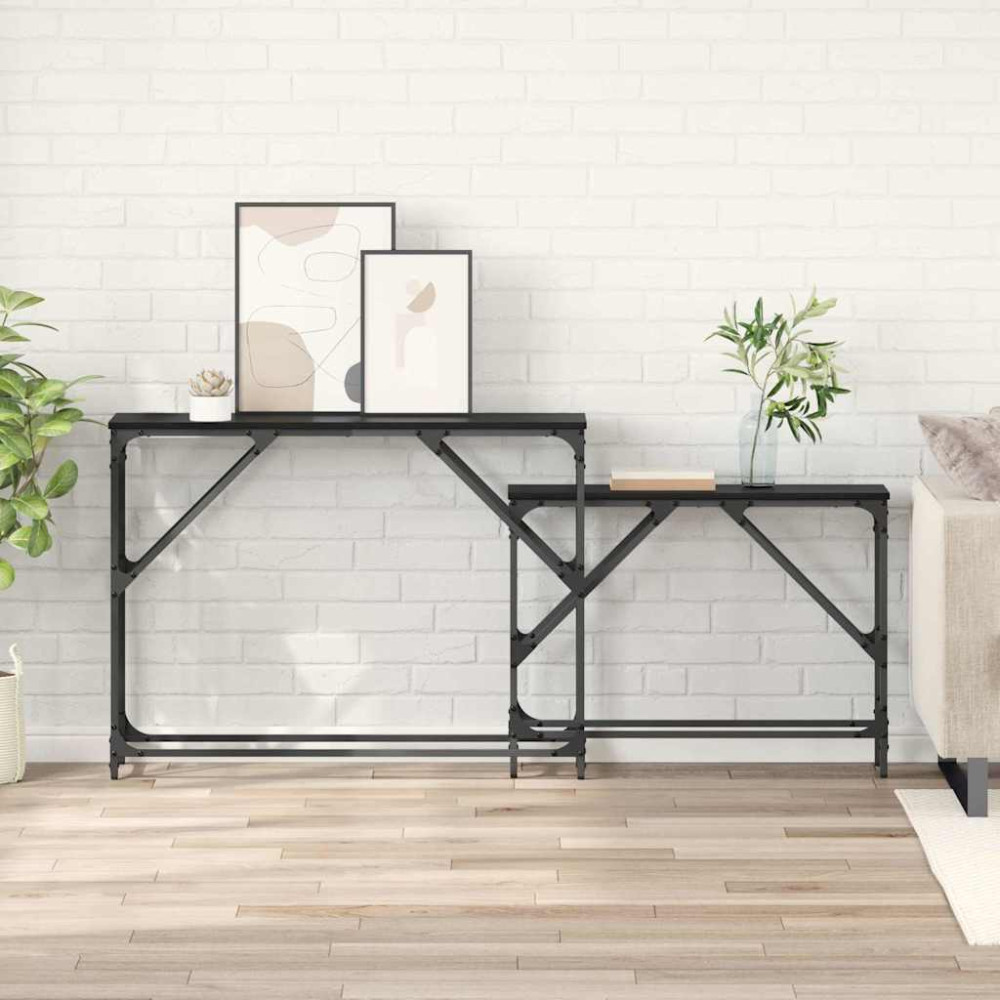 Produktbild för Konsolbord 2 pcs Svart Ek 100 x 28 x 75 cm Konstruerat trä