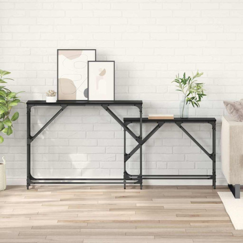vidaXL Konsolbord 2 pcs Svart Ek 100 x 28 x 75 cm Konstruerat trä