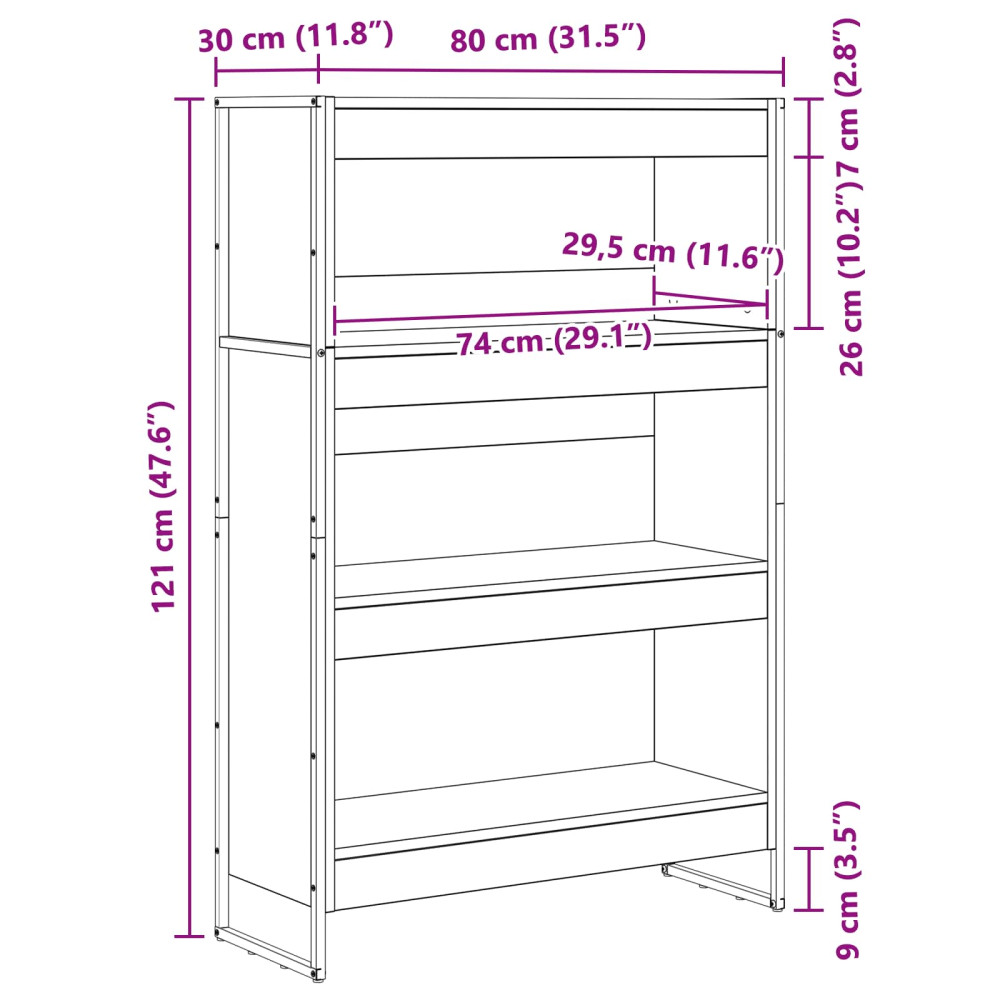 Produktbild för Bokskåp Svart Ek 80 x 30 x 121 cm Konstruerat trä