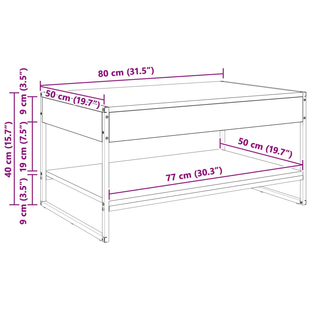 Produktbild för Kaffeebord Svart Ek 80 x 50 x 40 cm Konstruerat trä