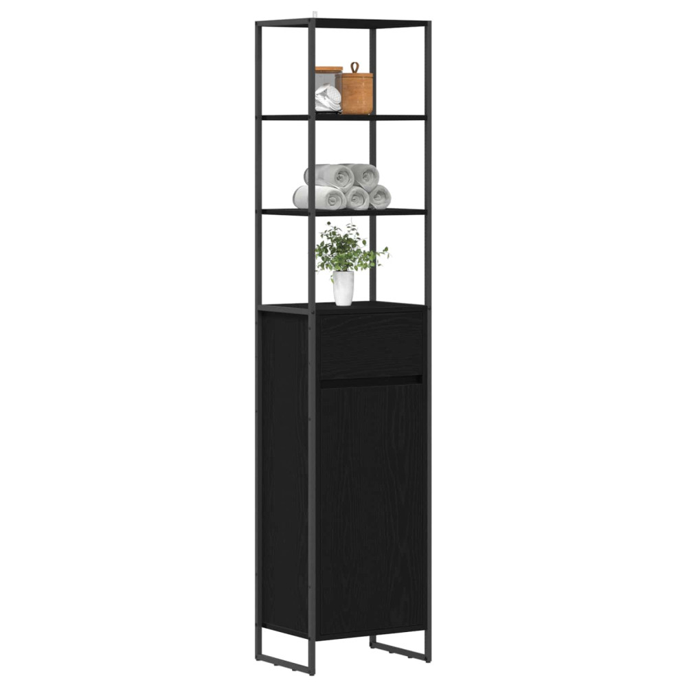 Produktbild för Badrumsskåp med låda Svart Ek 40 x 30 x 180 cm Konstruerat trä