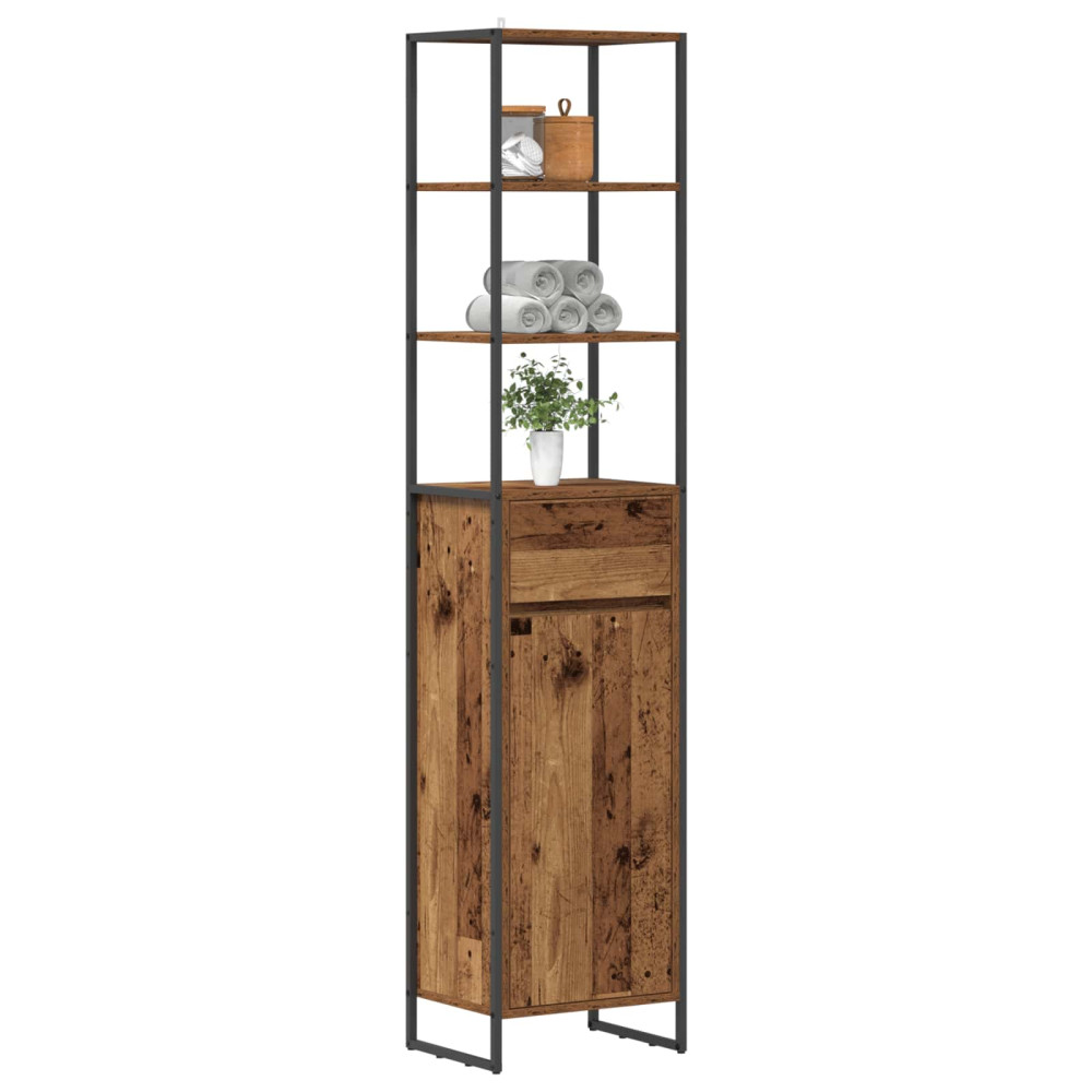 Produktbild för Badrumsskåp Gammalt trä 40 x 30 x 180 cm Konstruerat trä