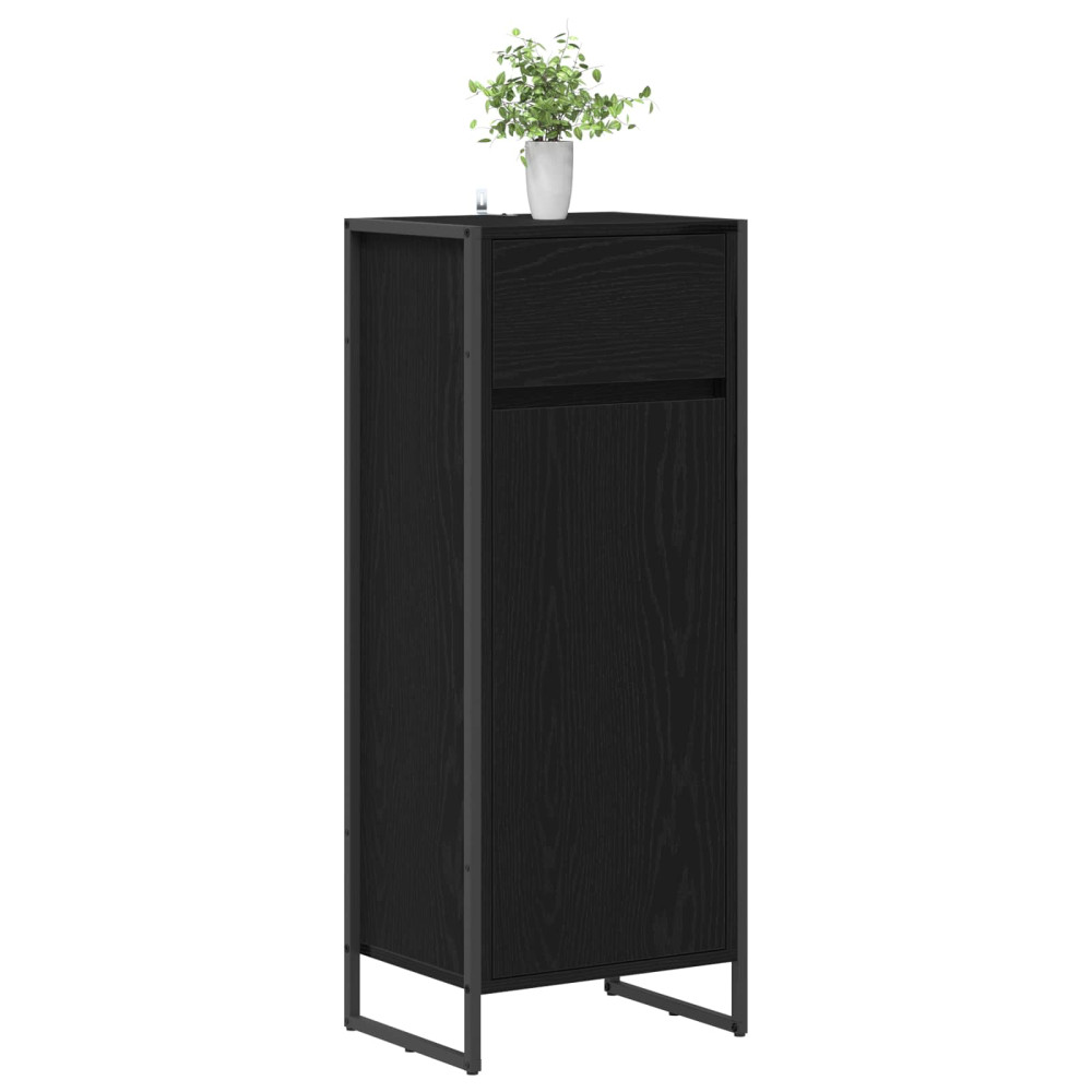 Produktbild för Badrumsskåp med låda Svart Ek 40 x 30 x 100 cm Konstruerat trä