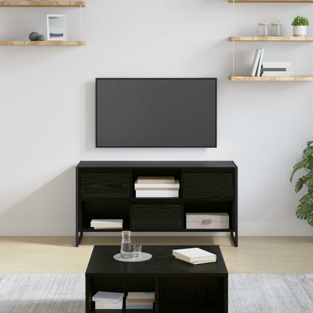 Produktbild för TV-skåp med låda Svart Ek 100 x 36 x 49,5 cm Konstruerat trä
