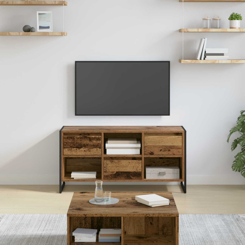 Produktbild för TV-skåp med låda Gammalt trä 100 x 36 x 49,5 cm Konstruerat trä