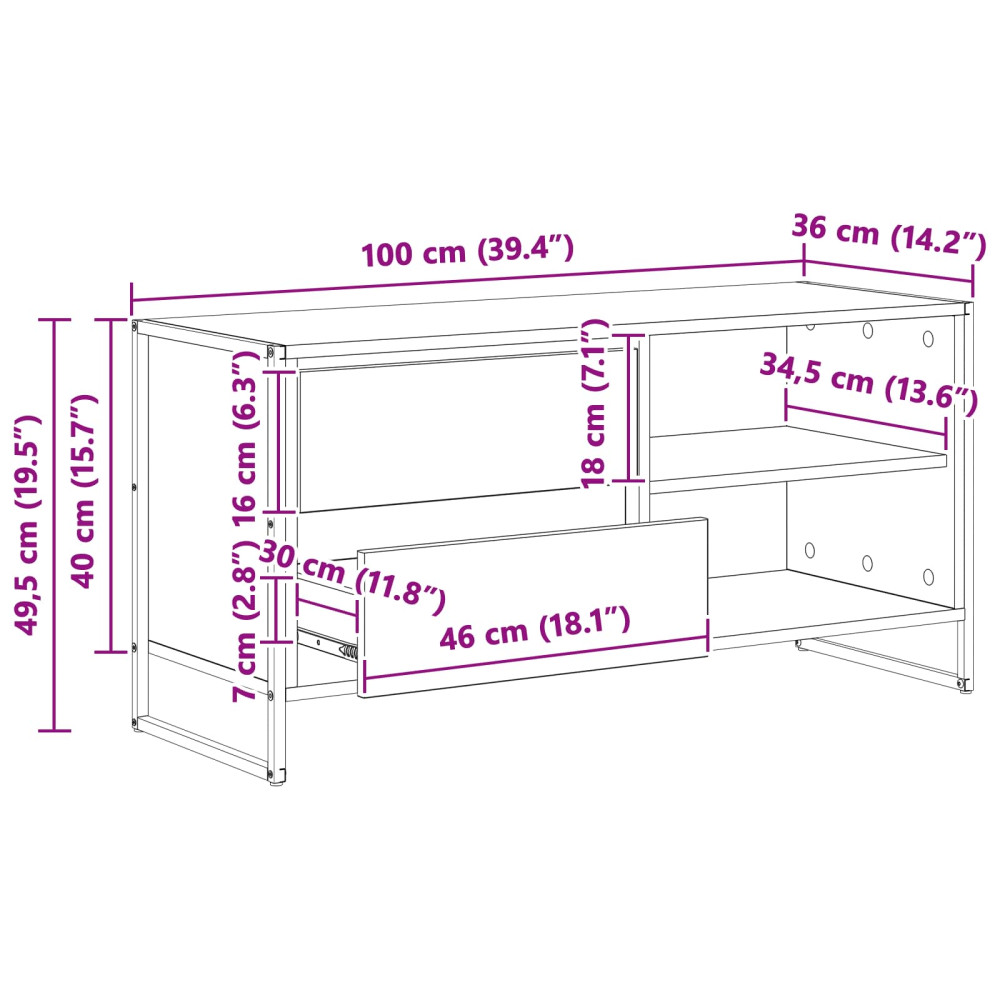 Produktbild för TV-skåp med låda Sonoma 100 x 36 x 49,5 cm Konstruerat trä