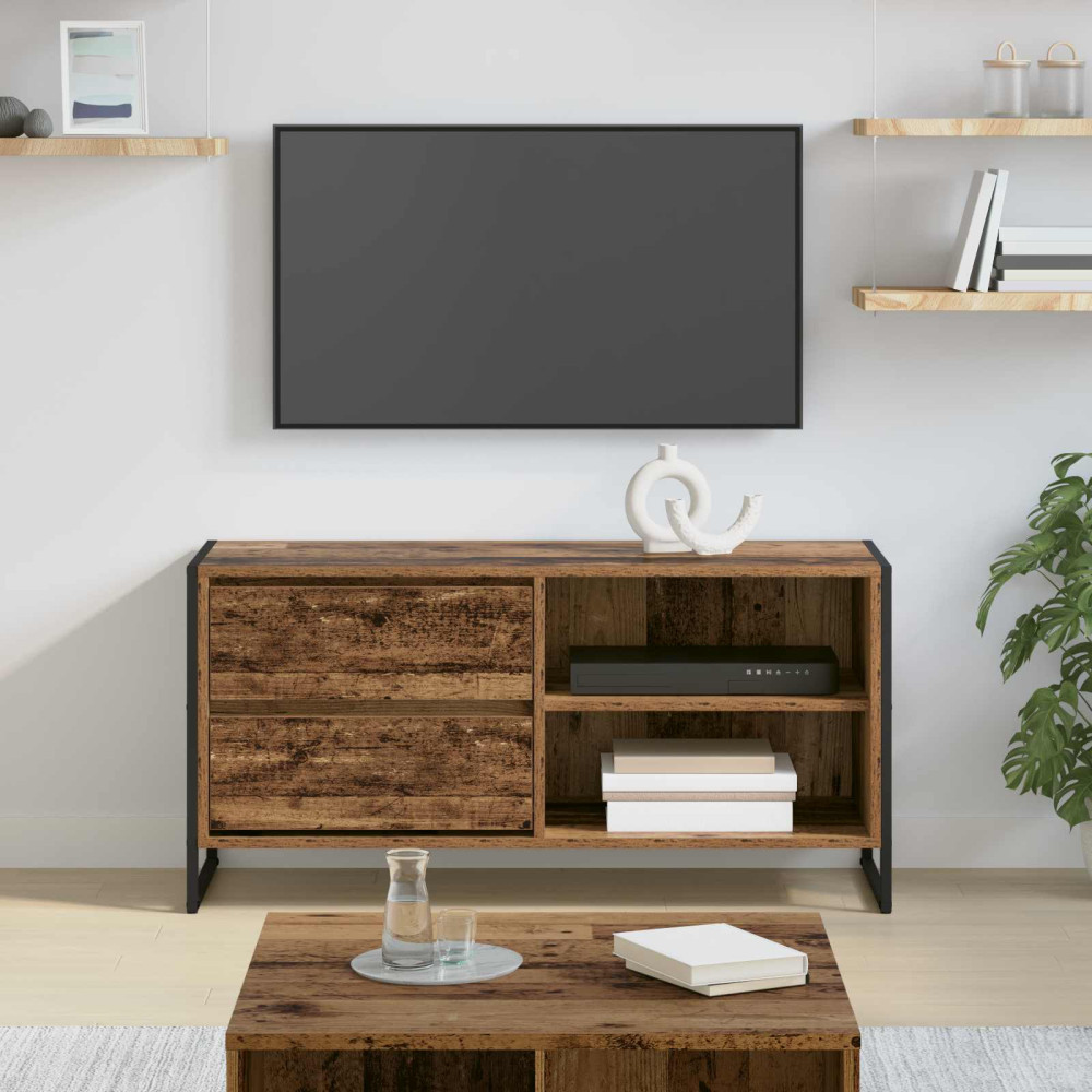 Produktbild för TV-skåp med låda Gammalt trä 100 x 36 x 49,5 cm Konstruerat trä