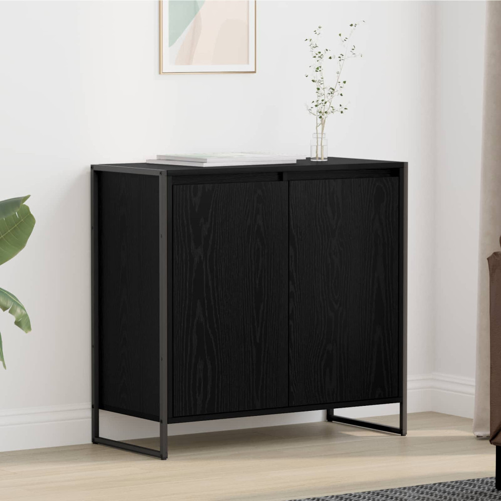 Produktbild för Sidokabinett Svart Ek 79 x 36 x 75 cm Konstruerat trä