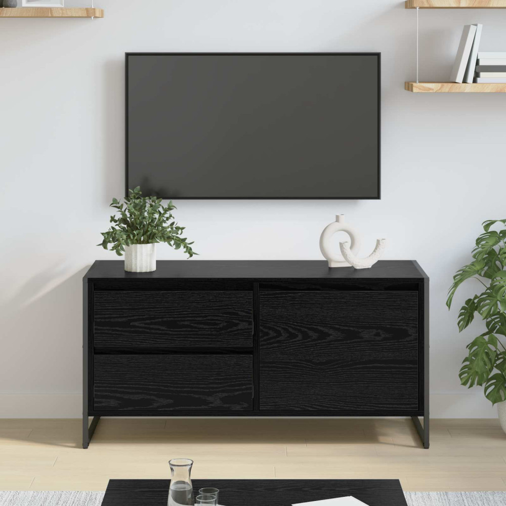 Produktbild för TV-skåp med låda Svart Ek 100 x 36 x 49.5 cm Konstruerat trä