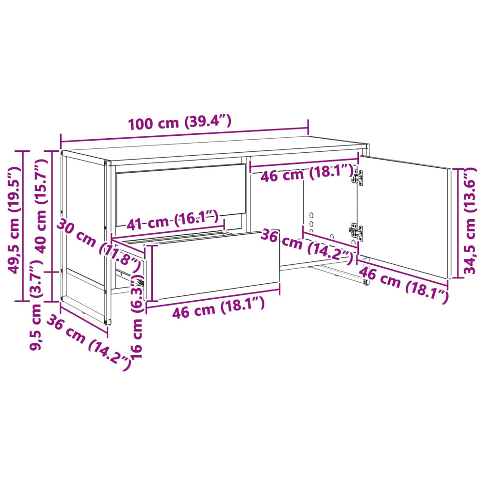 Produktbild för TV-skåp med låda Sonoma 100 x 36 x 49.5 cm Konstruerat trä