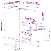 Produktbild för Sängbord med låda Svart Ek 39,5 x 30 x 50 cm Konstruerat trä