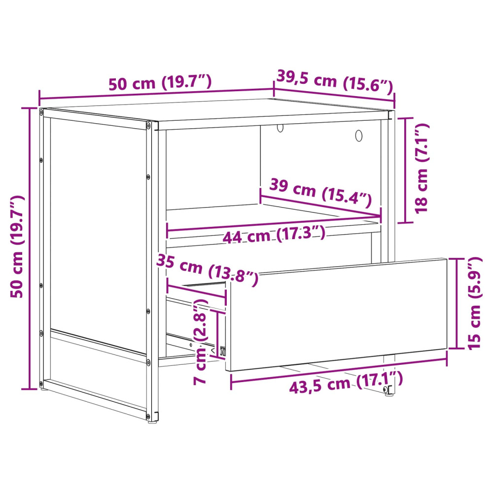 Produktbild för Sängbord med låda Sonoma 50 x 39,5 x 50 cm Konstruerat trä