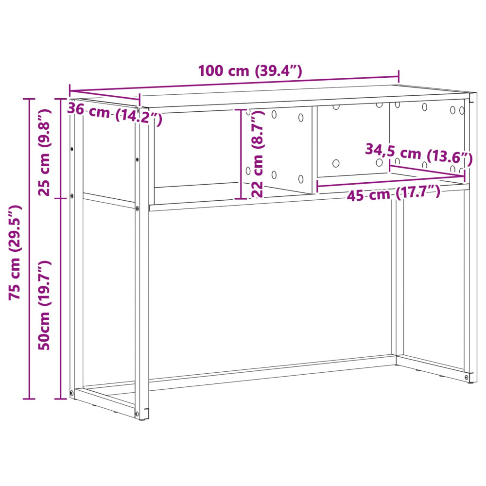 Produktbild för Sidobord Gammalt trä 100 x 36 x 75 cm Konstruerat trä