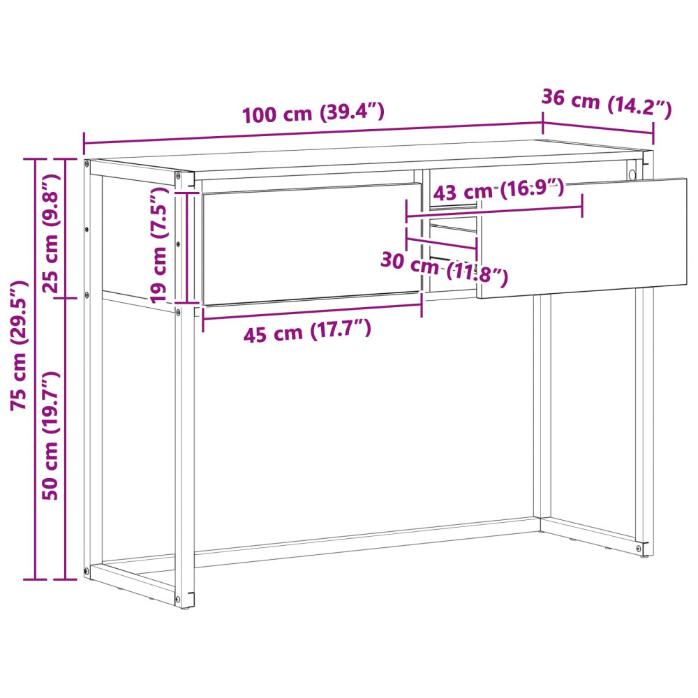 Produktbild för Sidobord med låda Rökek 100 x 36 x 75 cm Konstruerat trä