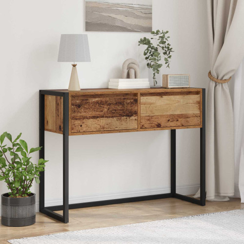 vidaXL Sidobord med låda Gammalt trä 100 x 36 x 75 cm Konstruerat trä