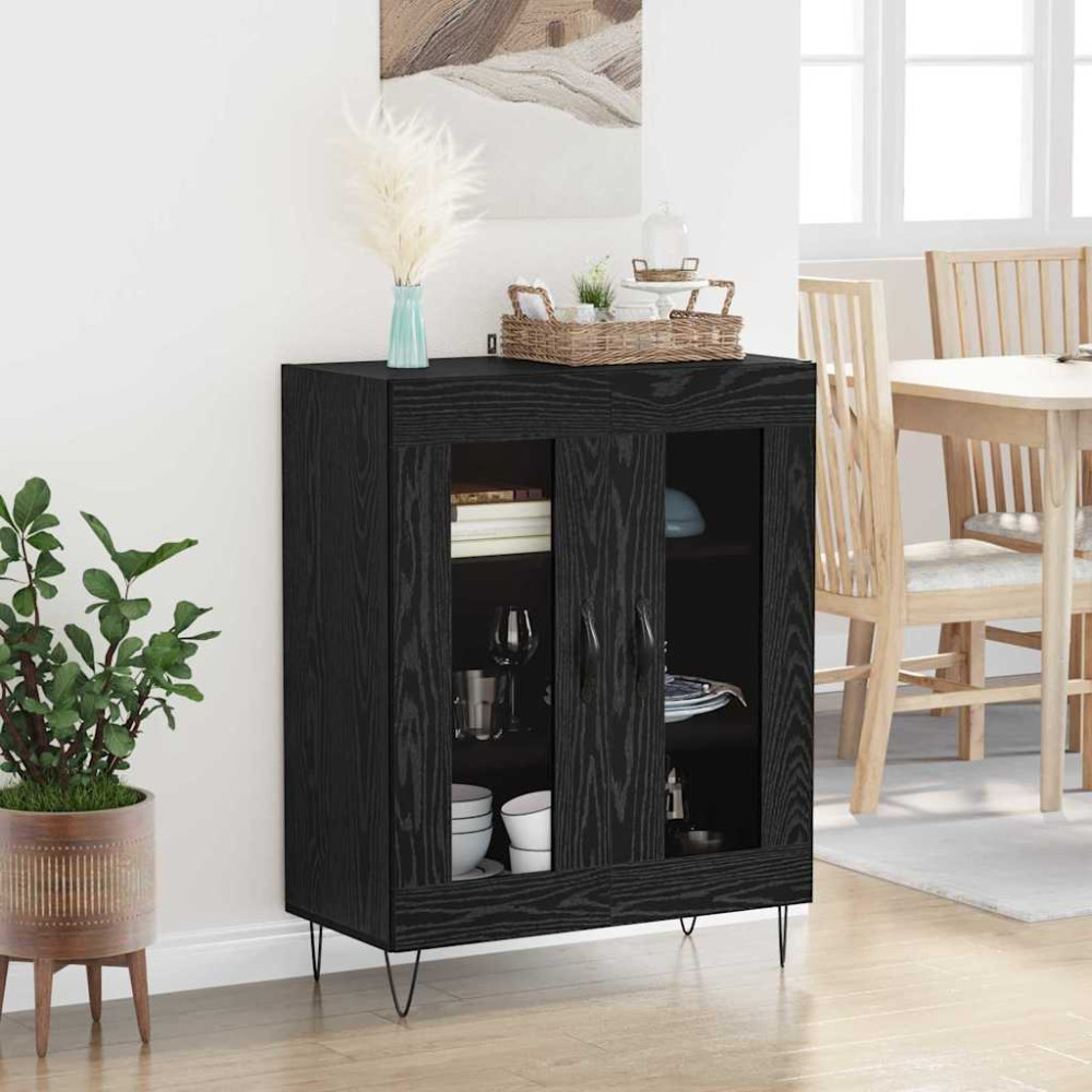 Produktbild för Sideboard Svart Ek 69,5 x 34 x 90 cm Konstruerat trä