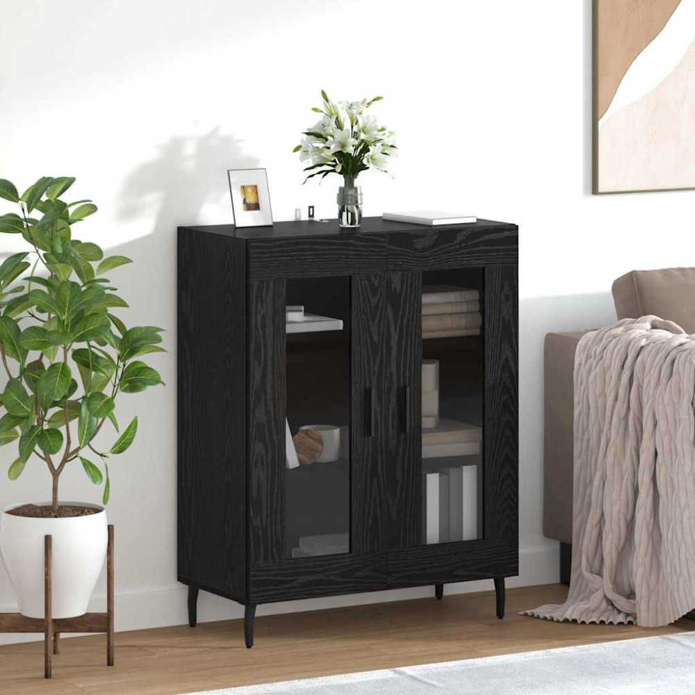 Produktbild för Sideboard Svart Ek 69,5 x 34 x 90 cm Konstruerat trä
