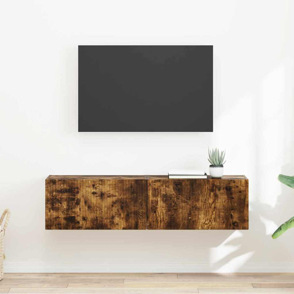 Produktbild för TV Vägghylla 2 pcs Rökt ek 60 x 31 x 29,5 cm Konstruerat trä
