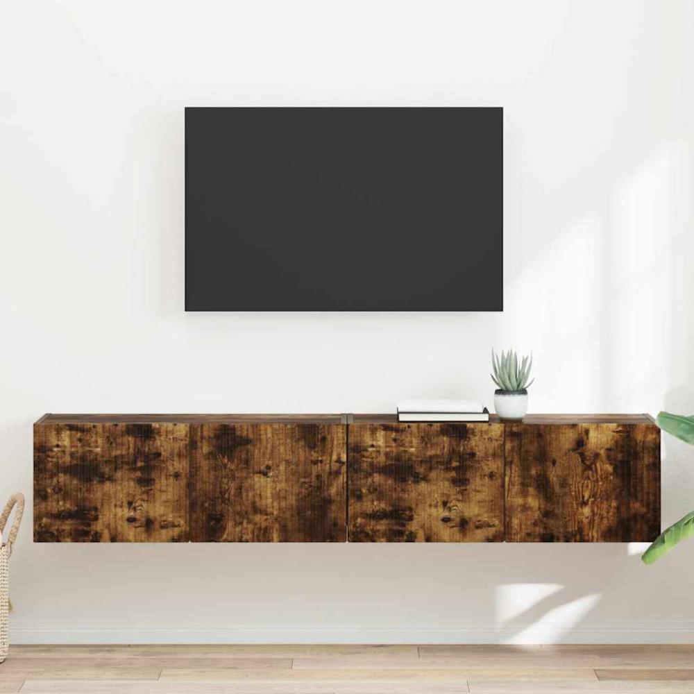 Produktbild för TV Vägghylla 2 pcs Rökt ek 78,5 x 31 x 29,5 cm Konstruerat trä